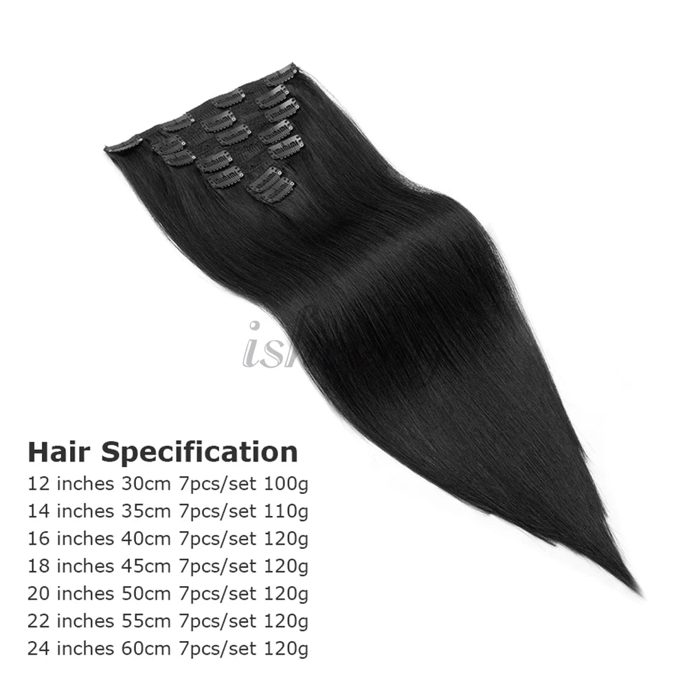 7pcs/set Clip in Human Hair Extensions 12-24 inches 100g-120g Natural Straight Clip-in Full Head Hair Easy to Install at Home