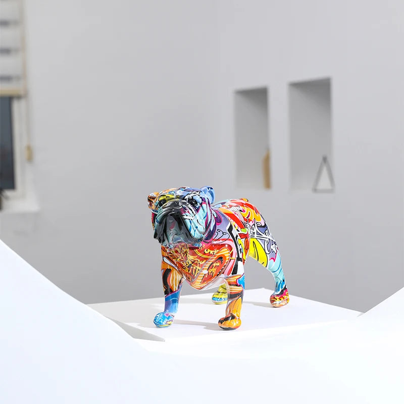 Creativity Bulldog Wholesale Graffiti Water Transfer Office Ornaments Printing Resin Bulldog Home Decor Modern Crafts