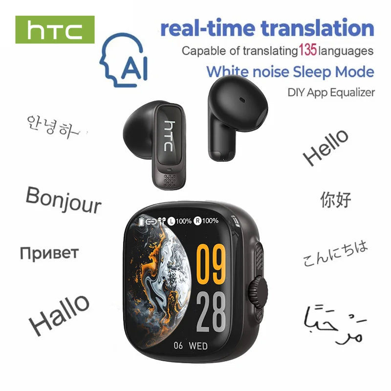 HTC NE72 TWS Open-Ear AI Translator Earbuds 135+ Languages Real-Time Translation Bluetooth 6.0 Wireless Headphones