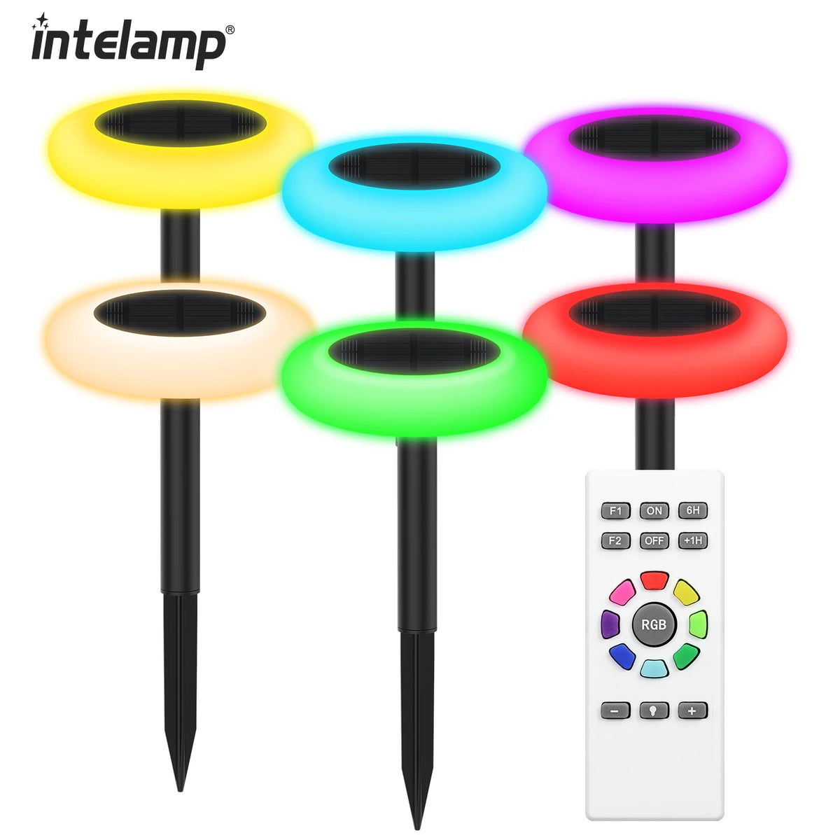 intelamp Colorful 2 Pack 6 Pack Outdoor Solar Light Lawn Pathway Garden Light Dusk to Dawn For Landscape Walkway Patio Yard Lawn