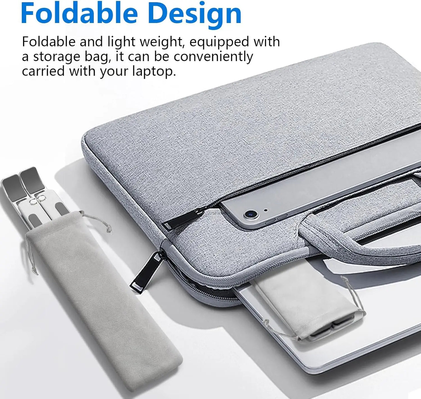 Foldable Aluminum Laptop Stand, 7-Level Adjustable Height, Anti-Slip Silicone Pads, Portable for 10-15.6 Inch Laptops & Tablets