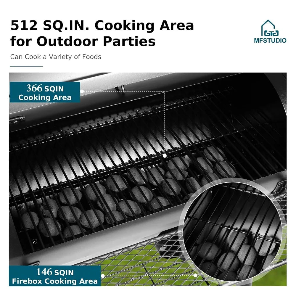 Heavy Duty Charcoal Wood Offset Outdoor Smoker Grill, Charcoal Grill with Smoker Combo for BBQ Grilling, 512 SQ.IN., Customized