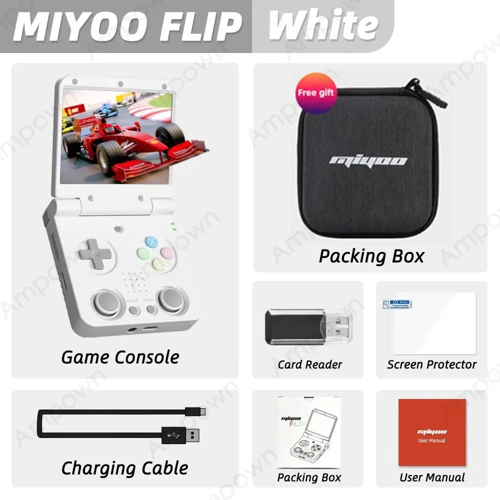 MIYOO Flip V2 Handheld Game Console Players 3.5''IPS Screen Linux System Onion OS Video Game Machine for On-the-Go Entertainment Gamer Gift Gaming
