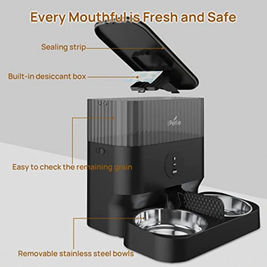 Automatic WiFi Pet Feeder for 2 Pets 5L Capacity 1-10 Meals Per Day Adjustable Bowl Height Smart Dog Cat Feeder with 2 Stainles