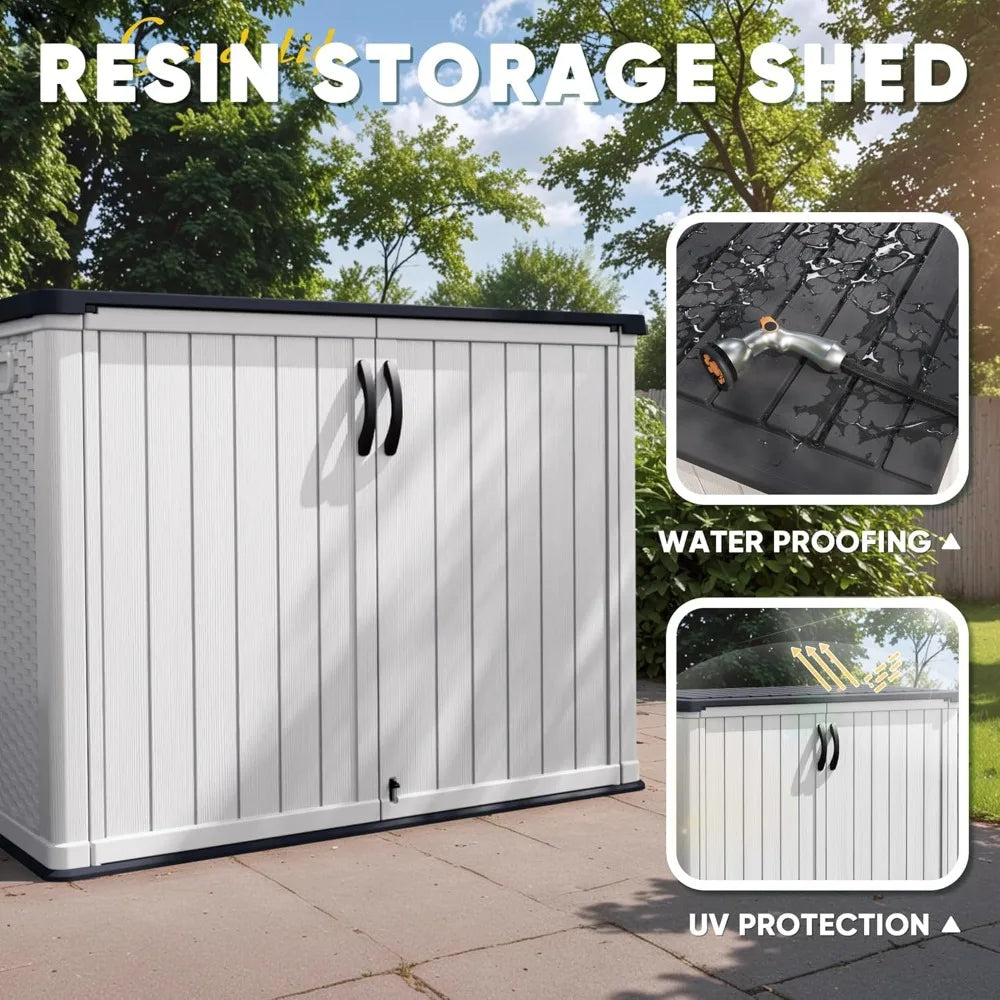 Outdoor Storage Cabinet 26 Cu Ft with Lockable Doors, Horizontal Storage Shed Waterproof Patio Tools,Gardening Tools.