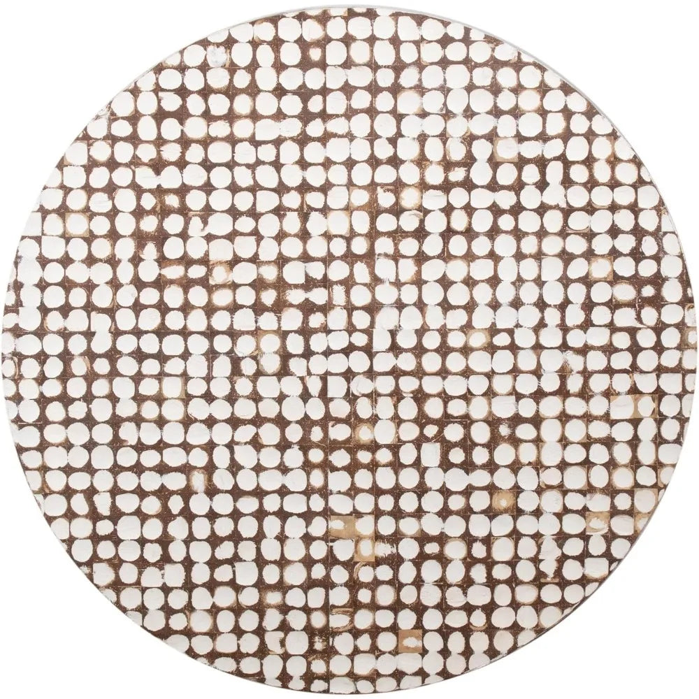 Round Coffee Table – White Boho Cocktail Table with Coconut Shell Inlay, 34.75" Coastal Accent Table ,Customized