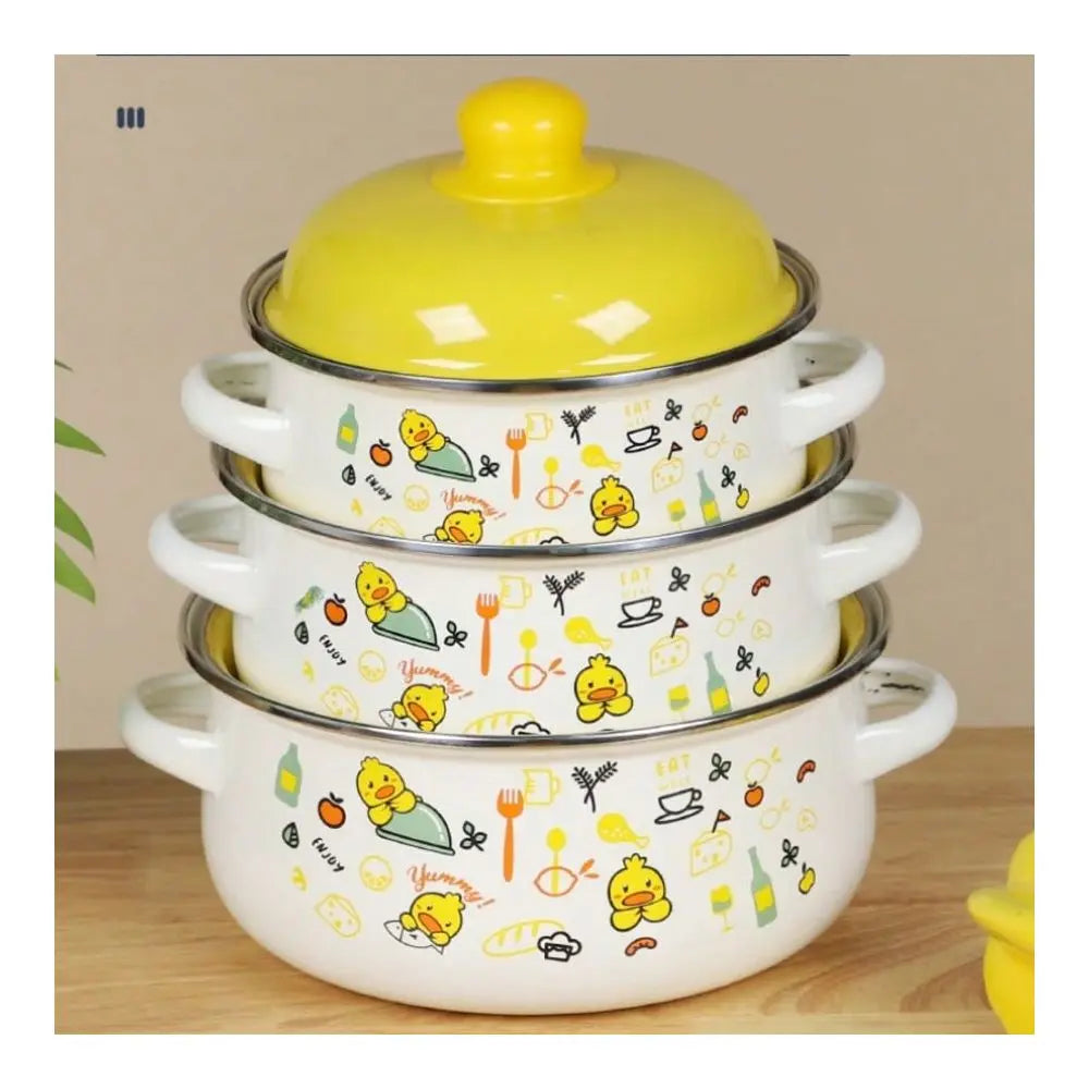 3Piece Exquisite Enamel Cookware Set, Multifunctional Pot Set Including Soup Pot Stew Pot, Tableware, Handmade Fired, Ideal For