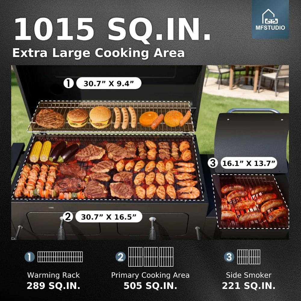 49" 2 in 1 Charcoal Grill & Smoker Combo, Outdoor Grill with Enamel Coated Charcoal Tray, 1015 SQ.IN Cooking Area,, Customized
