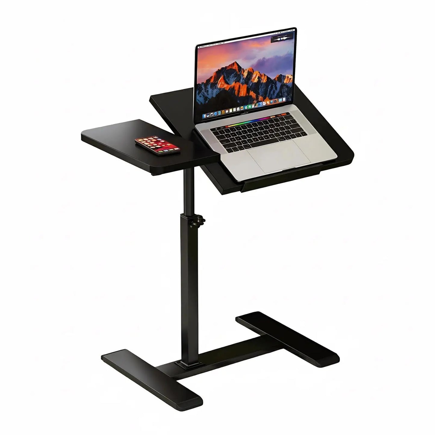 Overbed Bedside Table with Wheels, Tiltable Hospital Bed Table Over The Bed, Pneumatic Adjustable Rolling Laptop Desk