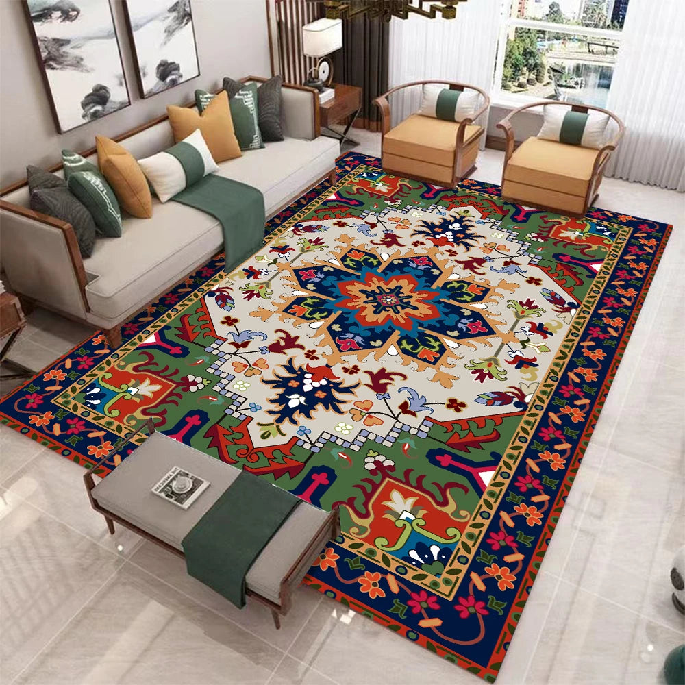 European Retro Large Carpet for Living Room Luxury Decoration Rug Non-slip Bedroom Cloakroom Washable Soft Mat