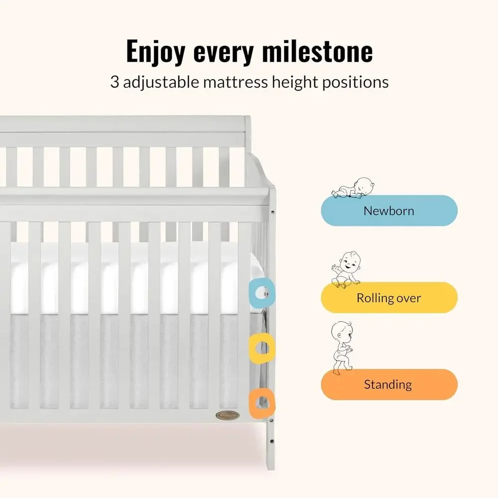 Convertible Crib in Grey with 4 Mattress Height Options, Greenguard Gold Certified, Non-Toxic Finish, Solid Pinewood Constructio