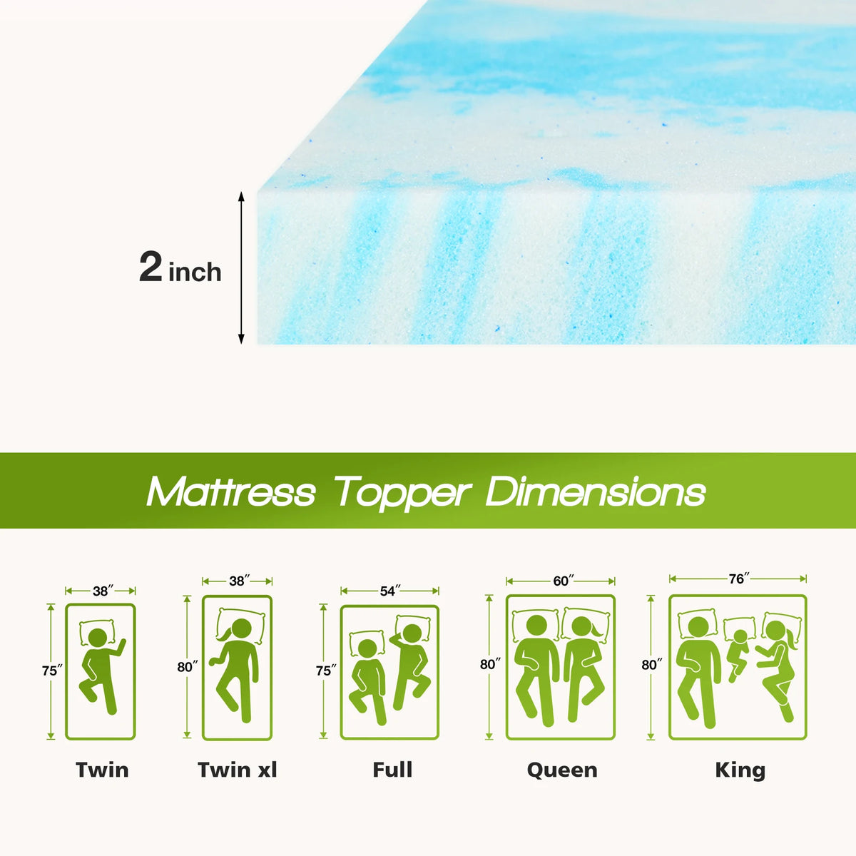 JHK 2-4 Inch Memory Foam Soft Mattress Topper Thick Gel Cooling Mattress Soft and Breathable Bed Topper Bedroom Furniture