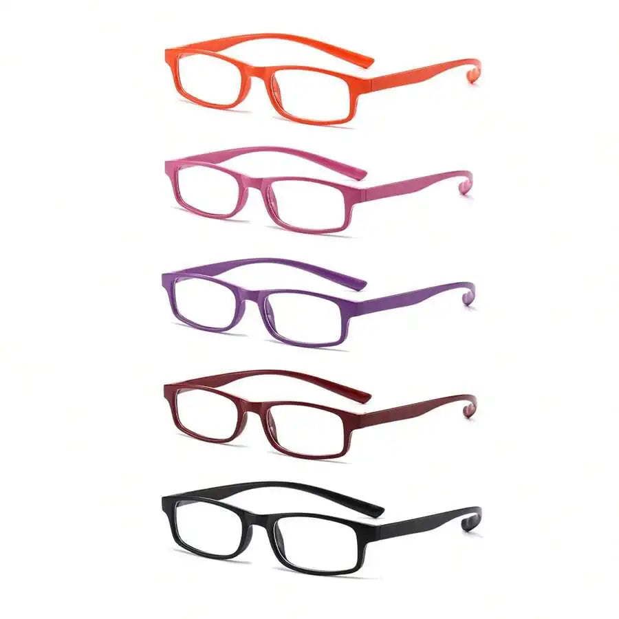 5 Pairs Adult Colorful Square Reading Glasses Comfortable Curved Temple +1.0 To +4.0