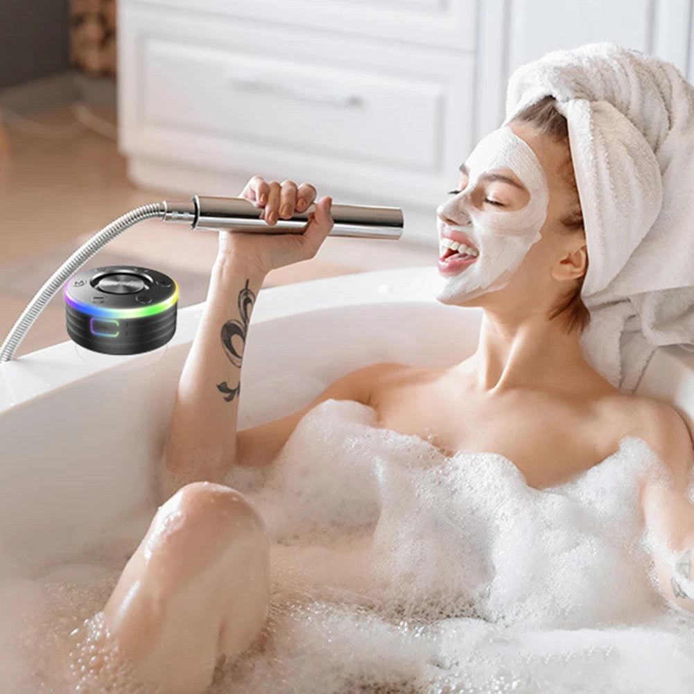 Waterproof Mini Speaker Hands-Free Call/FM Radio Bluetooth-Compatible 5.2 Stereo Subwoofer Built-in Mic for Bathroom Sing-Along