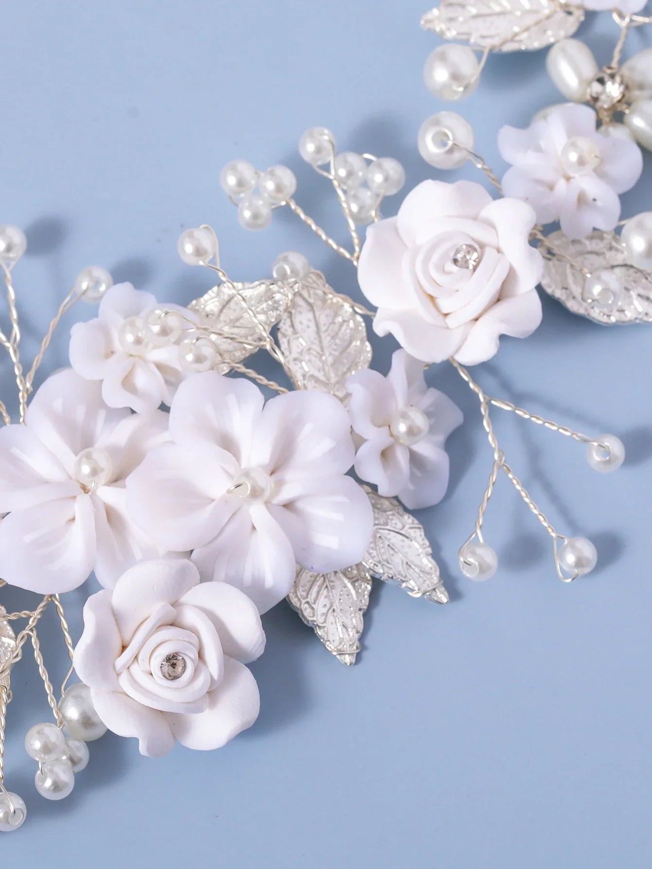 Fashion and Elegant Bride Wedding Hair Vine Pearl Bridal Hair Piece Leaf Hair Accessories Rhinestone Headband for Women and Girl