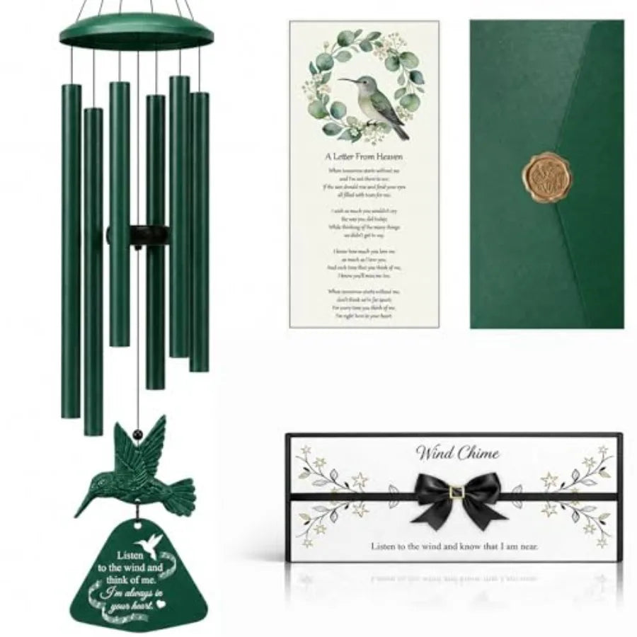 36" Memorial Wind Chimes for Outside, Sympathy Gift for Loss of Loved One, Hummingbird Wind Chime for Mom Dad, Bereavement Reme