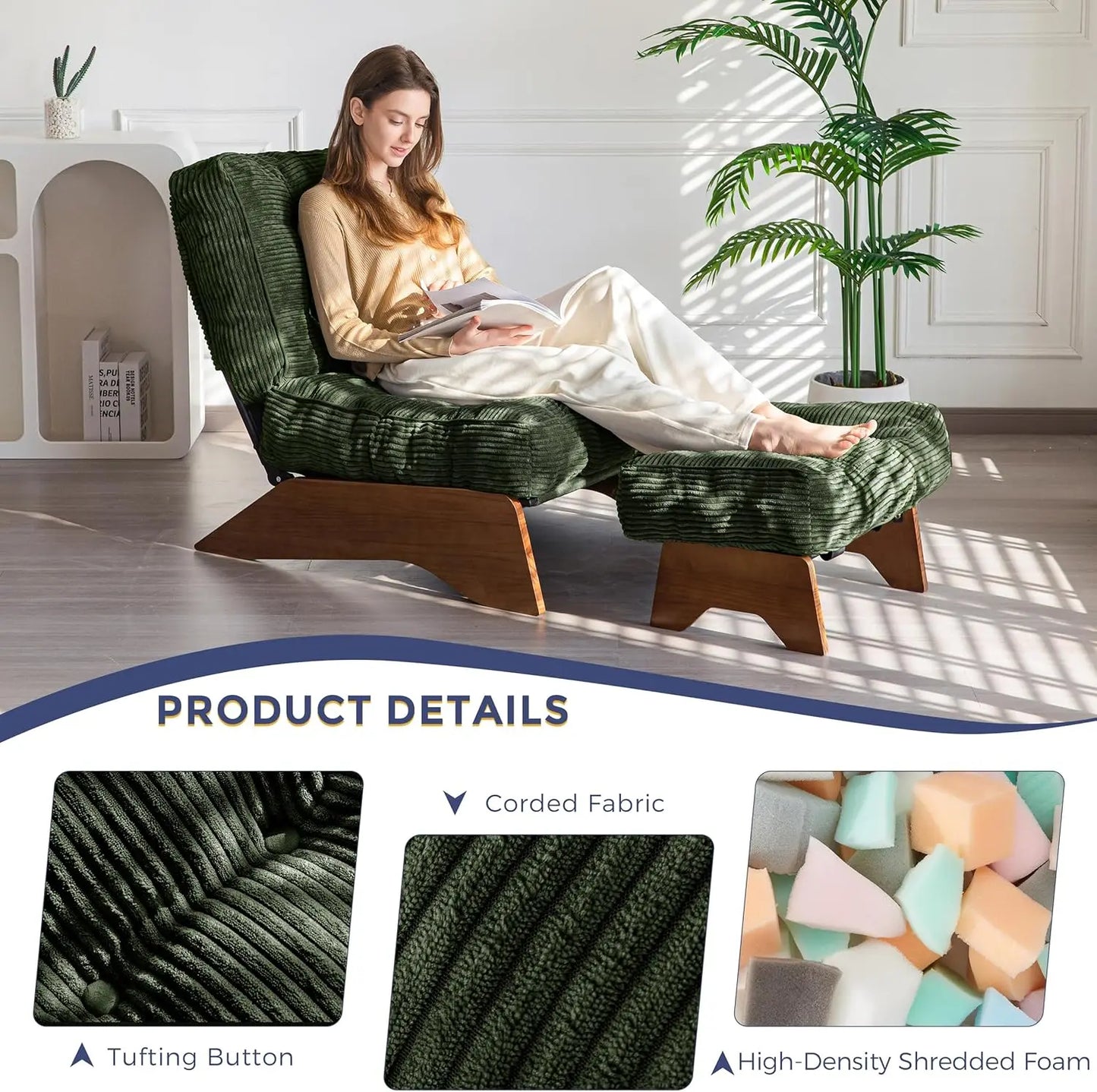 MAXYOYO Accent Chair with Ottoman Adjustable Backrest, Tufted Living Room Chair Upholstered Lounge Chair with Footrest Set, Mode