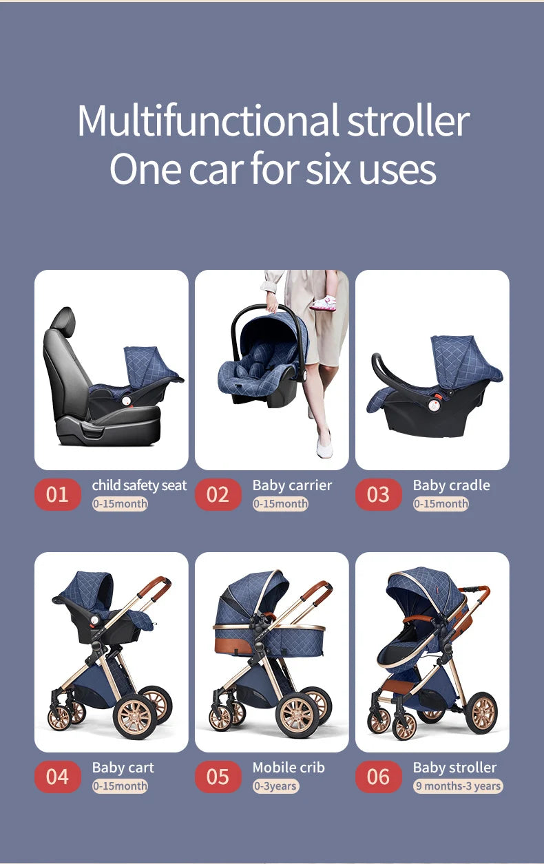 Luxury Baby Stroller 3 in 1 High Landscape Baby Cart Can Sit Can Lie Portable Pushchair Baby Cradel Infant Carrier