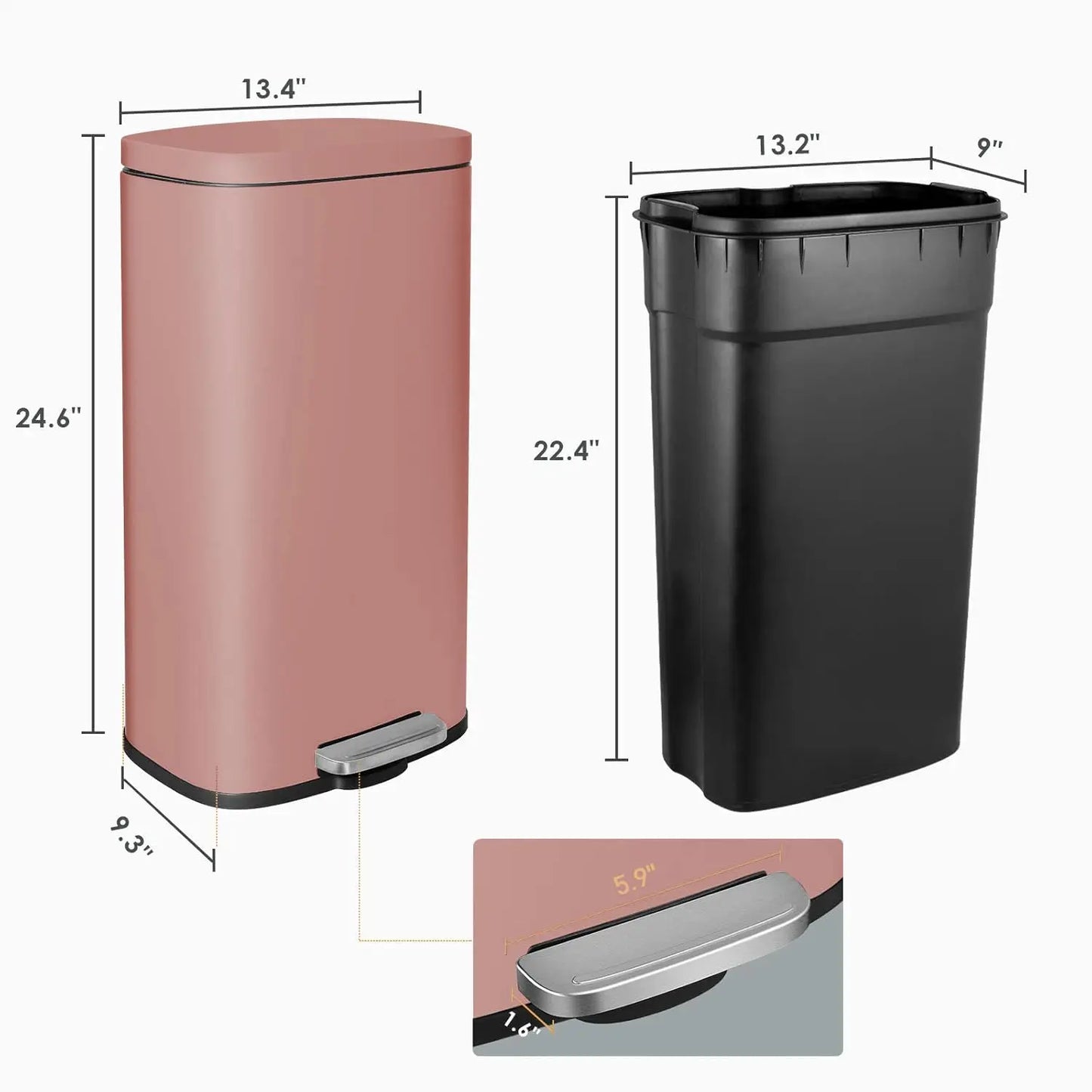 Trash Can, Stainless Steel Kitchen Garbage Can, Step Waste Bin with Hinged Lid and Removable Inner Bucket,, Customized