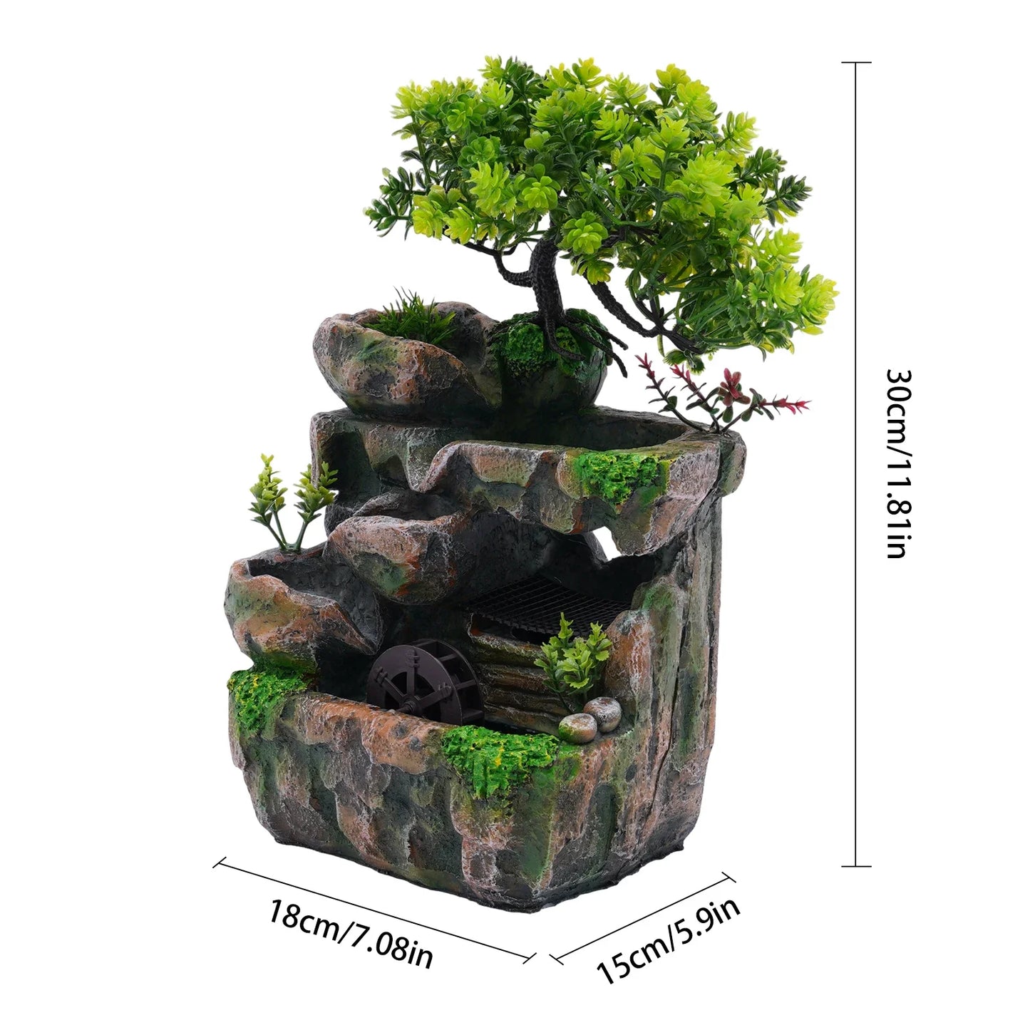 Tabletop Waterfall Fountain, Indoor Waterfall Meditation Fountain with Automatic Pump and LED Light, Relax Desktop Water Decor