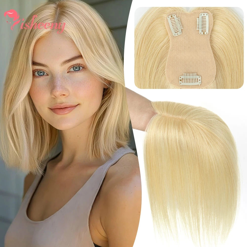 Human Hair Topper With Side Bangs For Women With Clips Straight Hair Toupee 7x11cm Elegant Style Clips In Topper Realistic Scalp