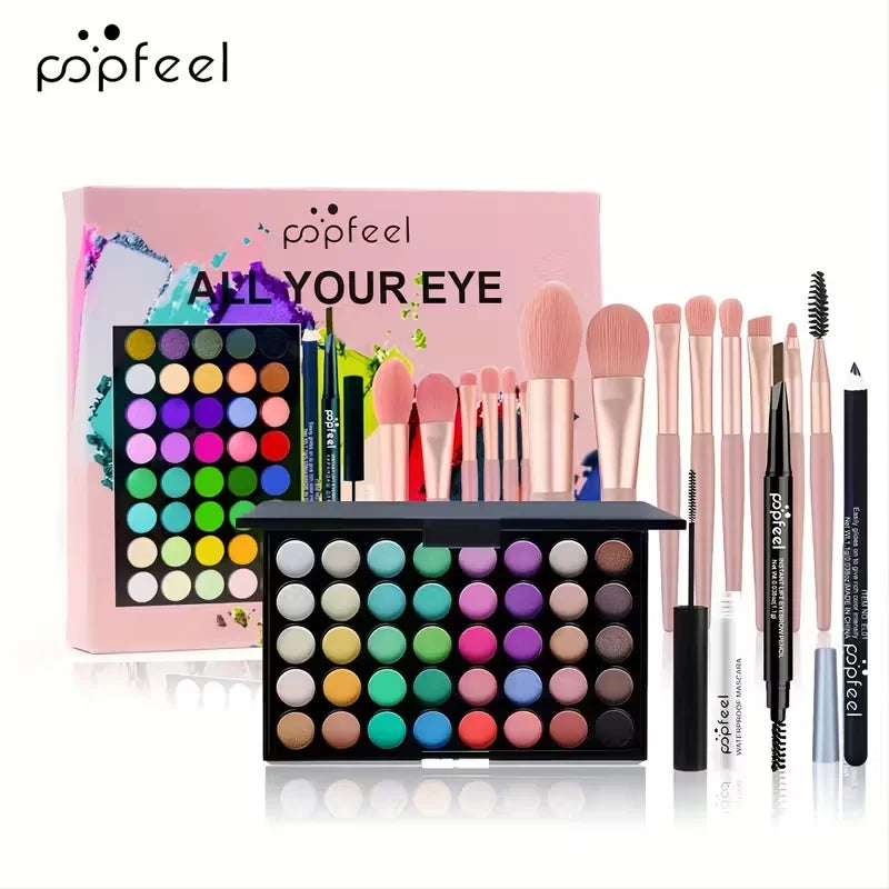 A 40-Shade Christmas Eyeshadow Palette Makeup Kit That Includes Mascara, Eyeshadow Brushes, Eyeliner, And Eyebrow Pencils, Perfe