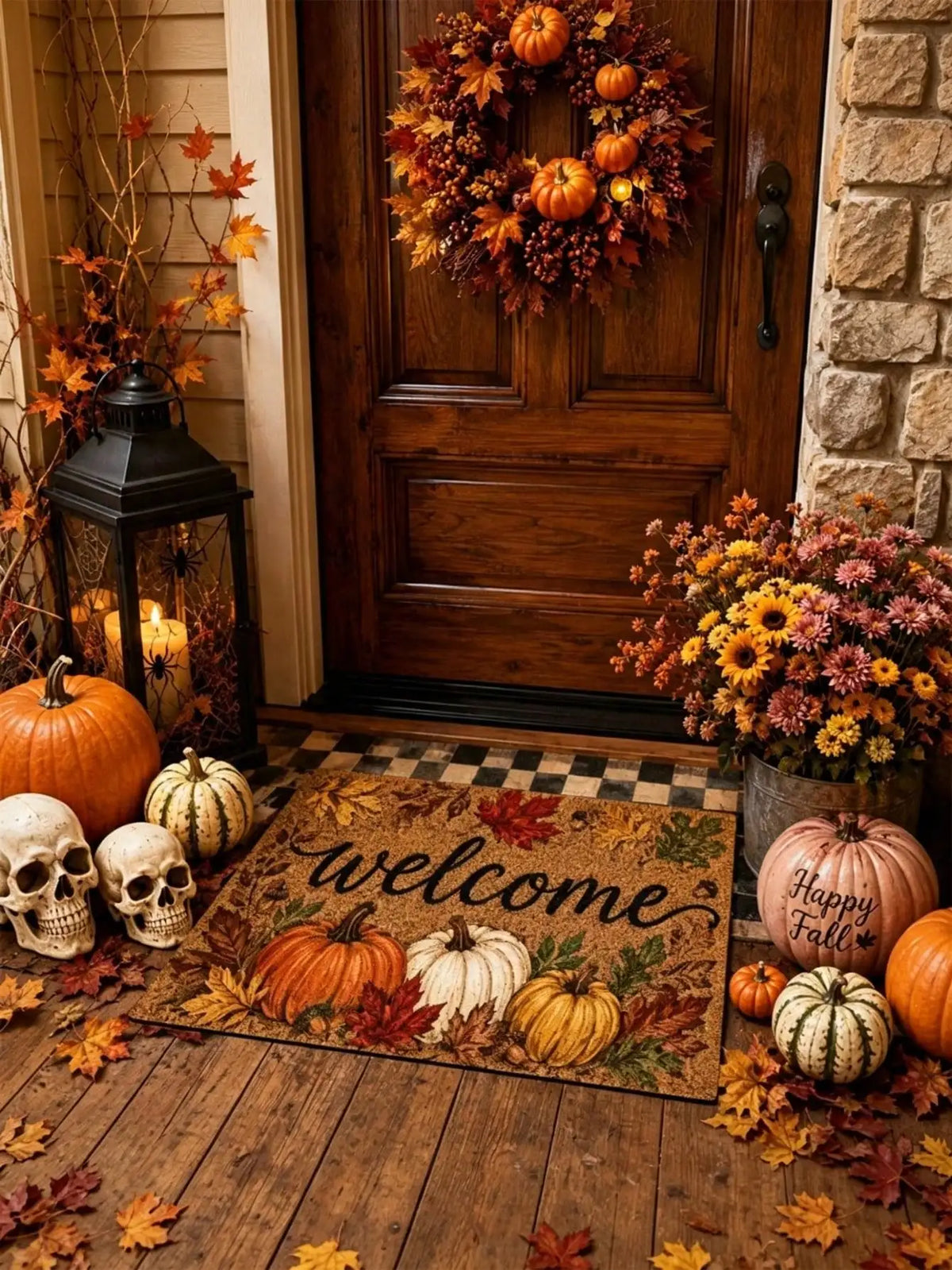 1pc Fall Pumpkin And Maple Leaf Welcome Pattern Rugs/Door Mat, Nonslip Comfortable, Easy To Clean, Ideal For Entryway Bedroom Living Room, Fall Decor, Halloween