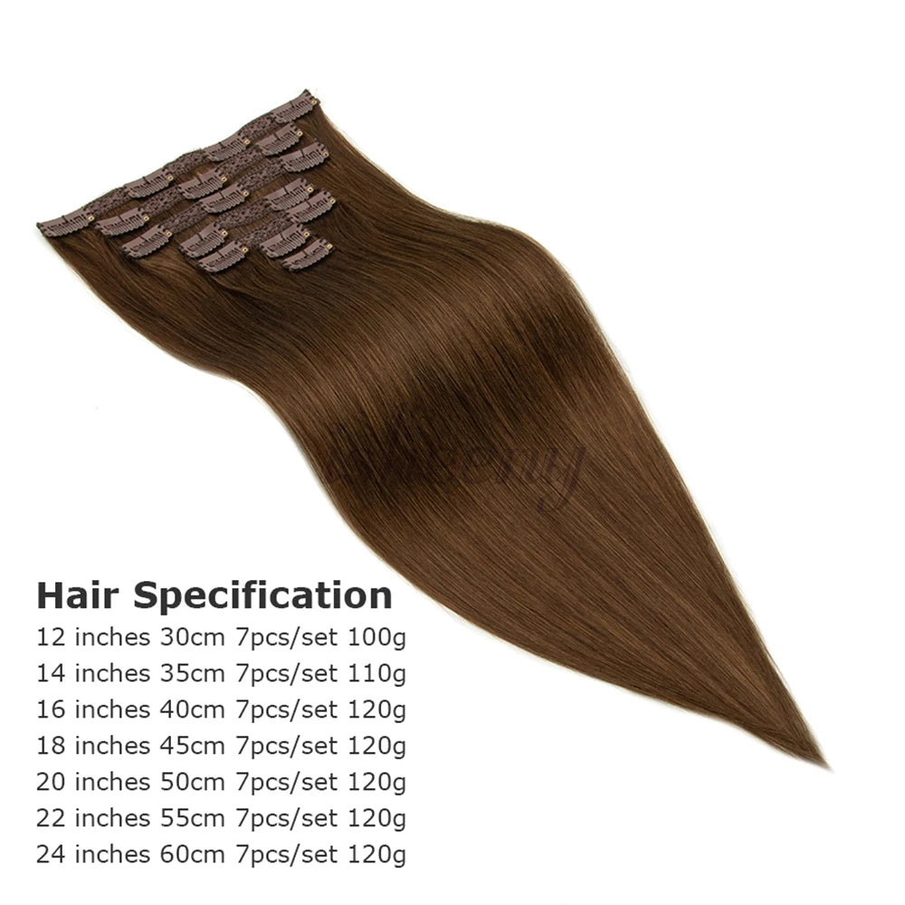 7pcs/set Clip in Human Hair Extensions 12-24 inches 100g-120g Natural Straight Clip-in Full Head Hair Easy to Install at Home