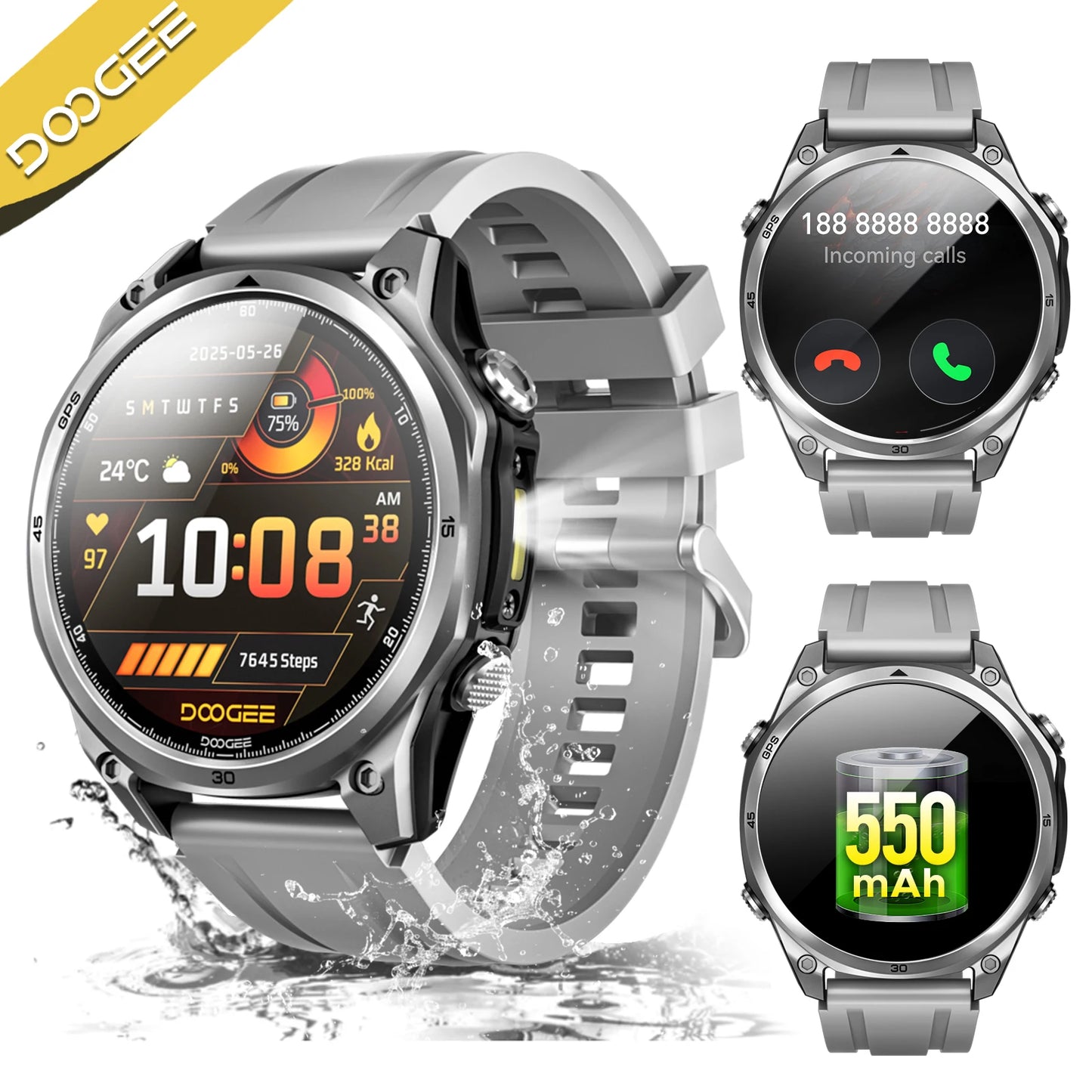 DOOGEE ANYWISE W1 Smart Watch 5ATM Water Resistance 178 Sports Modes 24h-Health Monitoring Dual-frequency GPS Reminder function