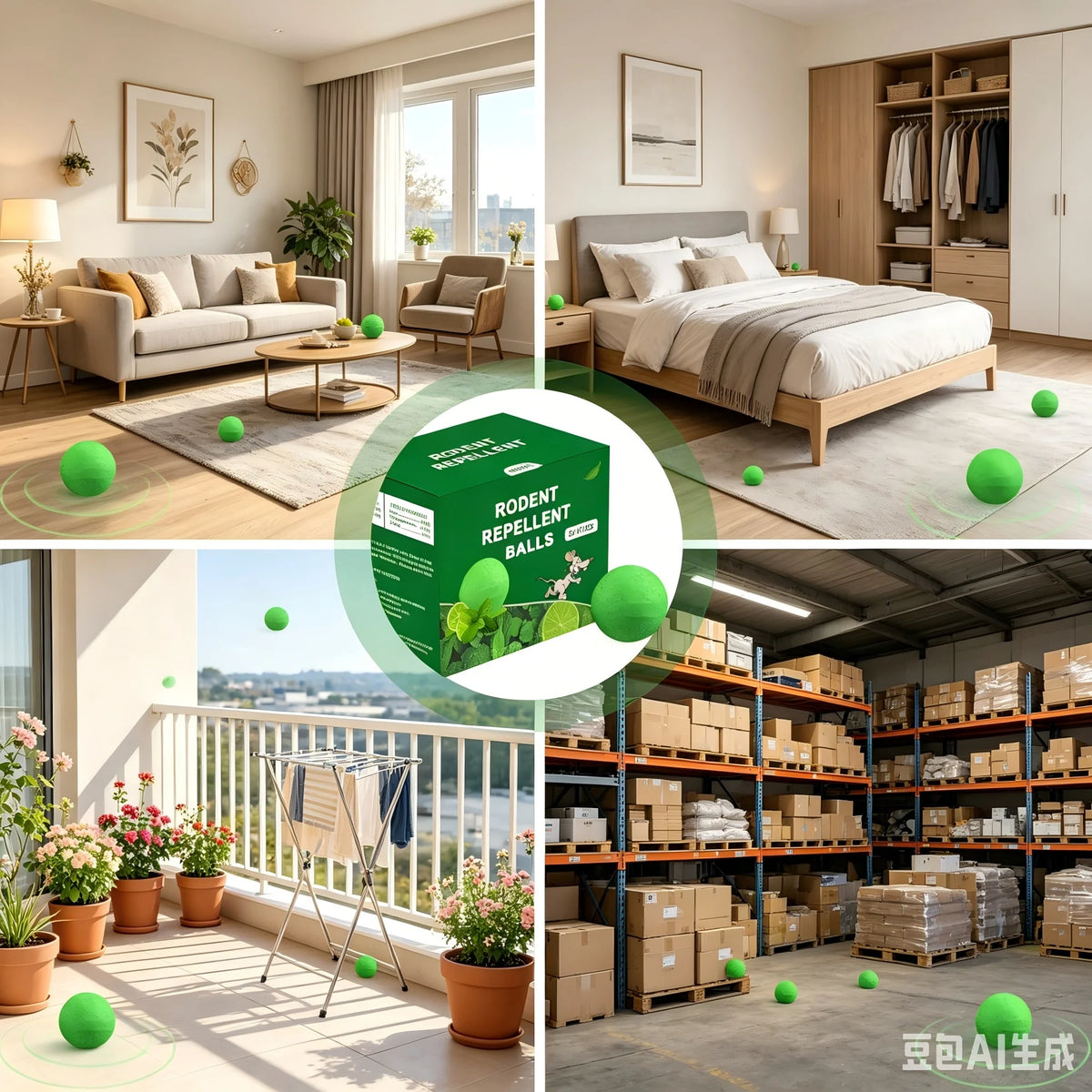 24 PCS - Natural Rodent Repellent Balls. Effectively Repel Squirrels, Mice, Rats, Spiders, Cockroaches and Other Pests. Ideal for Kitchens, Warehouses, Vehicles, Indoor and Outdoor Use. Safe for Families and Pets.
