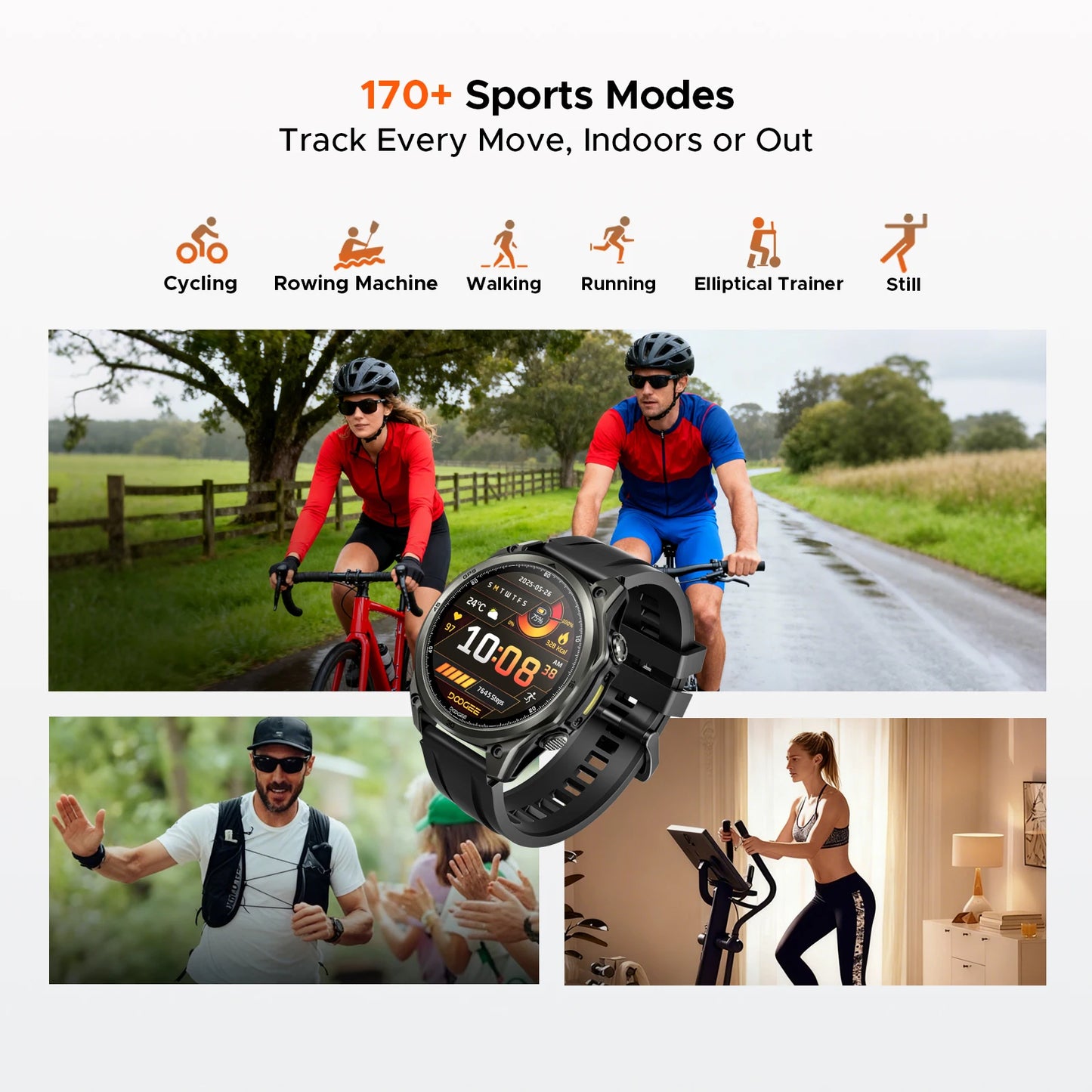 DOOGEE ANYWISE W1 Smart Watch 5ATM Water Resistance 178 Sports Modes 24h-Health Monitoring Dual-frequency GPS Reminder function