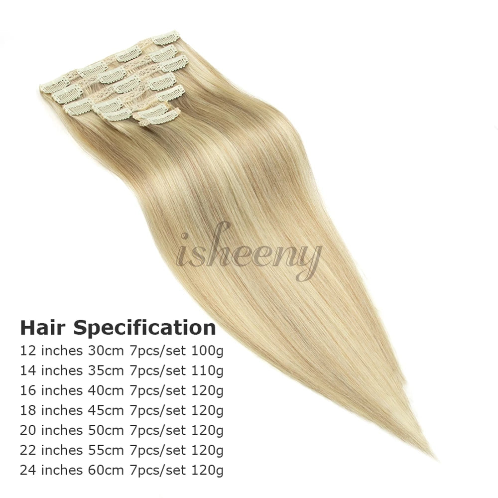7pcs/set Clip in Human Hair Extensions 12-24 inches 100g-120g Natural Straight Clip-in Full Head Hair Easy to Install at Home