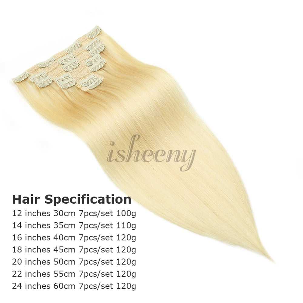7pcs/set Clip in Human Hair Extensions 12-24 inches 100g-120g Natural Straight Clip-in Full Head Hair Easy to Install at Home