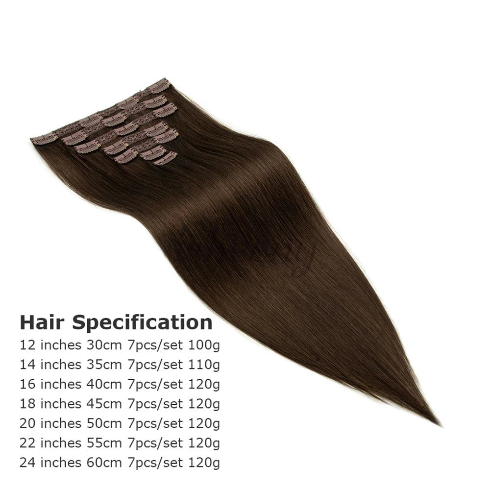 7pcs/set Clip in Human Hair Extensions 12-24 inches 100g-120g Natural Straight Clip-in Full Head Hair Easy to Install at Home