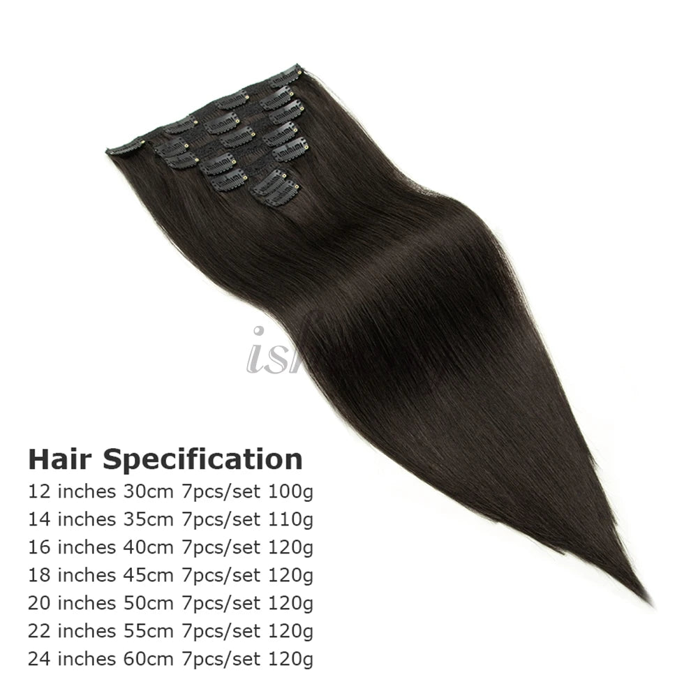7pcs/set Clip in Human Hair Extensions 12-24 inches 100g-120g Natural Straight Clip-in Full Head Hair Easy to Install at Home