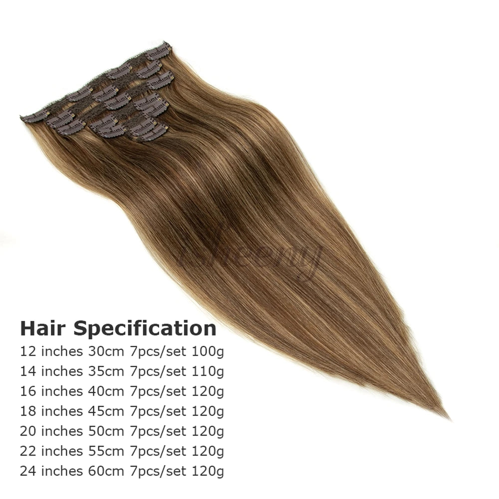 7pcs/set Clip in Human Hair Extensions 12-24 inches 100g-120g Natural Straight Clip-in Full Head Hair Easy to Install at Home