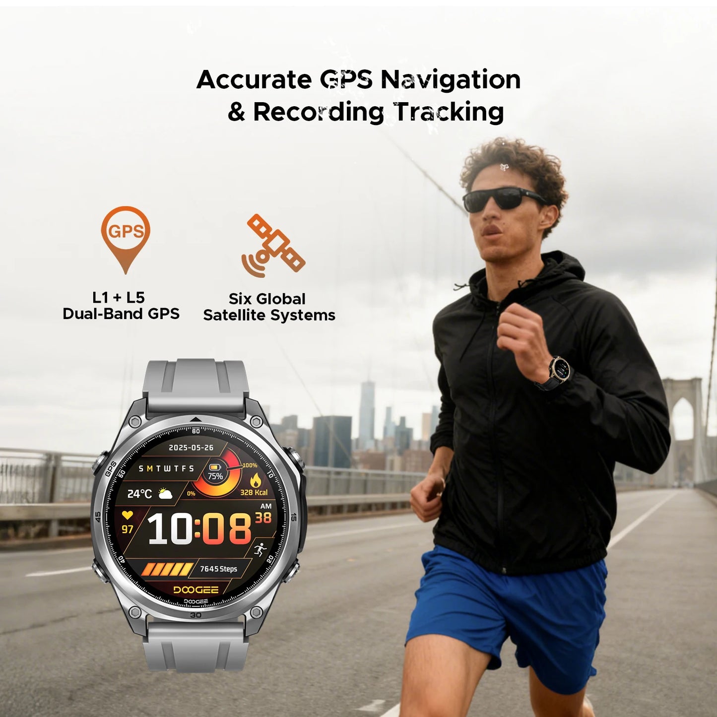 DOOGEE ANYWISE W1 Smart Watch 5ATM Water Resistance 178 Sports Modes 24h-Health Monitoring Dual-frequency GPS Reminder function