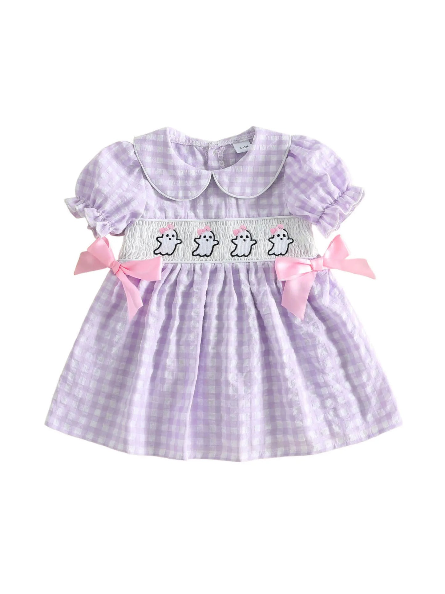 Toddler Halloween Costume Short Sleeve Pumpkin Embroidery Dress Baby Girl Ghost Print A-Line Dress Casual Party Dress for Kids