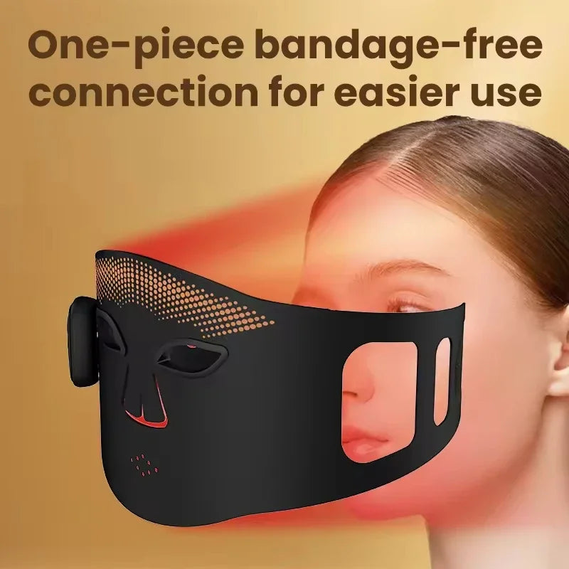 Silicone Red Light Facial Mask,Wireless Rechargeable 336 LED Chips 4‑Mode Type‑C Phototherapy Home Skin Care Beauty Device
