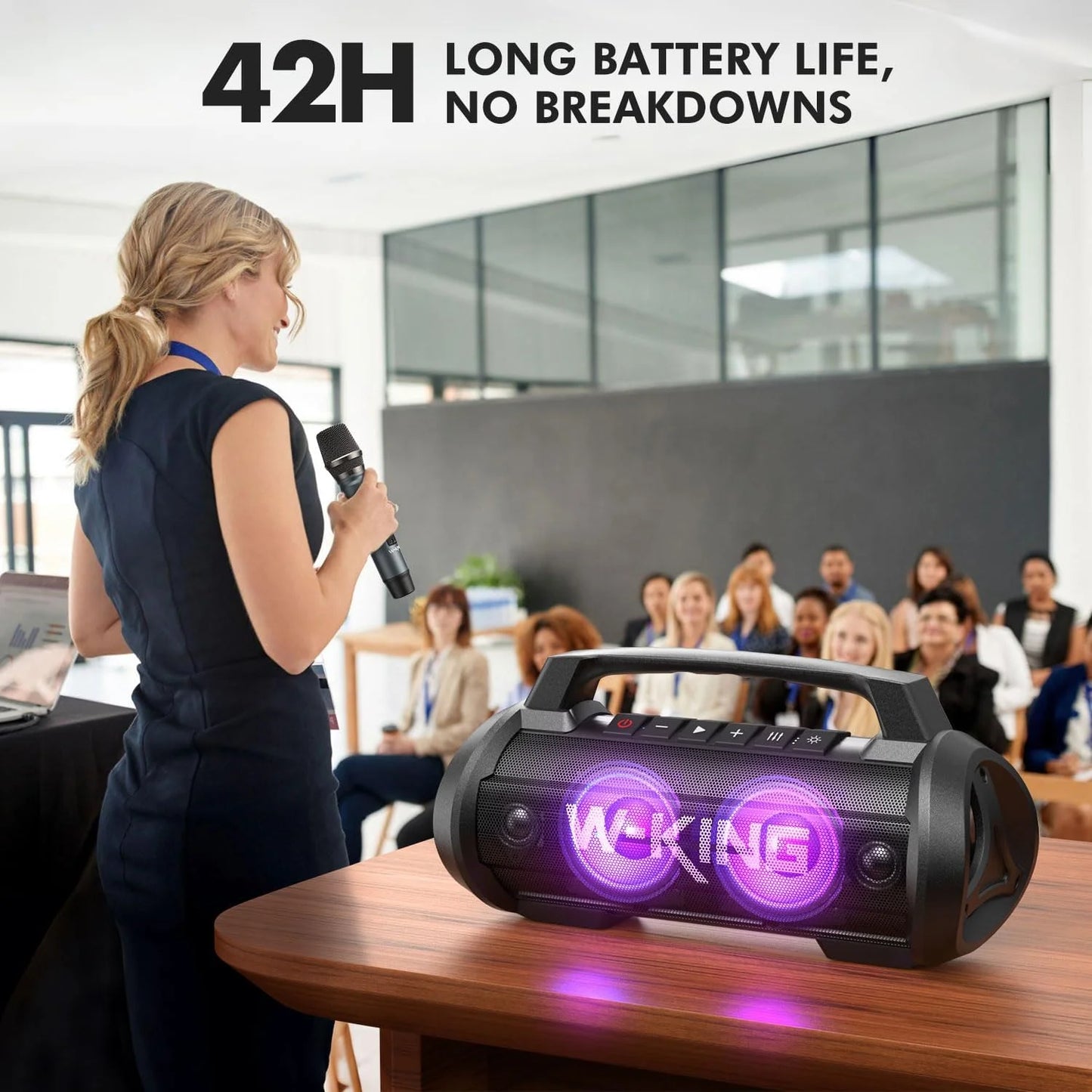W-KING D10MIC Wireless Microphone Bluetooth Speaker Portable Loud Speakers Bass Boost, DSP, Stereo Pairing, Powerbank, AUX IN