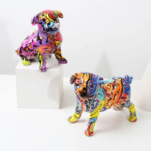 Graffiti Simple Creative Pug Painted  Living Dog Color  Decorations Home Entrance Wine Cabinet Office Decorations Resin Crafts