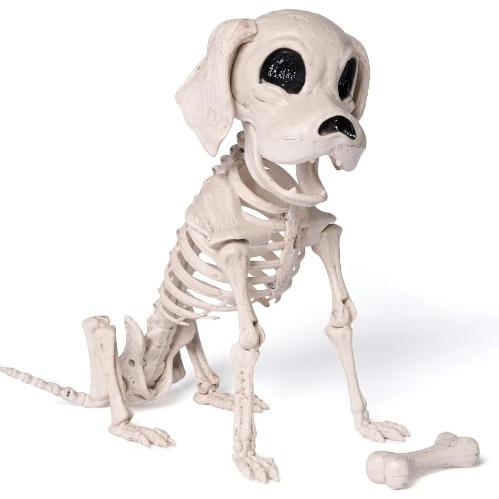 Posable Halloween Dog Skeleton Full Body Posable Joints Realistic Skeleton Puppy with Movable Joints for Halloween Decoration, Graveyard Party Decor (9.8inch X 4.7inch X 12.6inch)