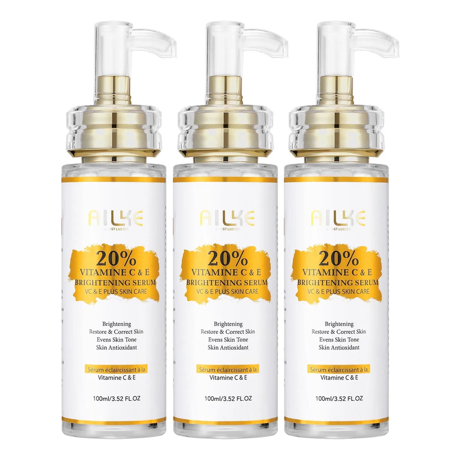 AILKE Vitamin C & E Super Brightening Concentrated Serum, Whitening, Moisturizing, Clean Skin, Reduce Dark Spots, 100ml/3.52 oz