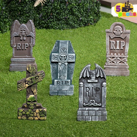 17'' Halloween Foam RIP Graveyard Tombstones, Halloween Tombstones Outdoor Decorations for Graves Decorations with 12 Metal Stakes for Cemetery Yard Lawn Party Decor