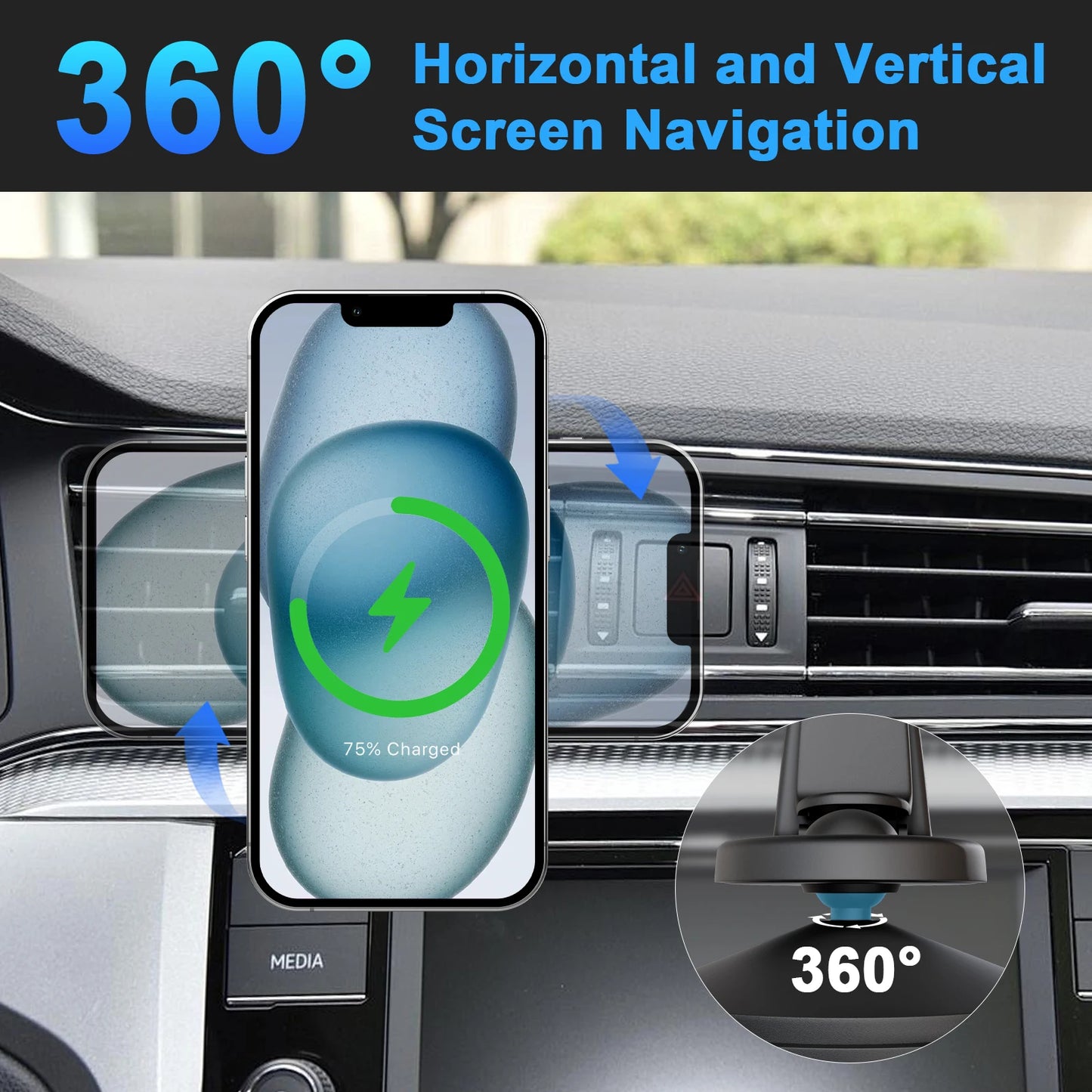 15W Magnetic Car Wireless Chargers Mount Fast Charging Station Dock 360° Adjustable For IPhone17/16/15/14/13 All Android Phones