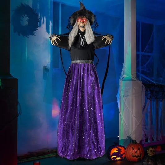 47'' Animated Witch Halloween Decorations Outdoor Indoor Scary Halloween Animatronics Decor, Hanging Ghost Talking Sound Activated Led Lights Eyes Haunted House Yard Garden Lawn