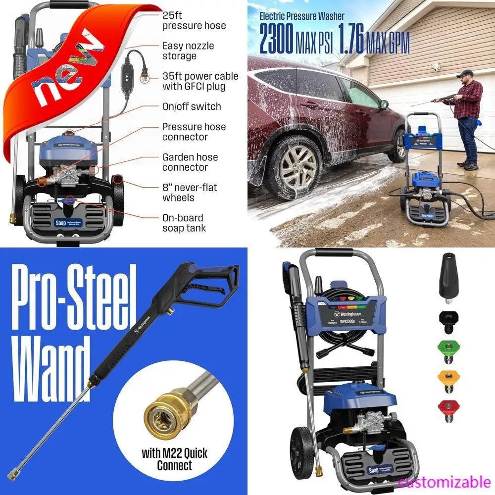2025new-Westinghouse 2300 PSI Electric Pressure Washer with 1.76 GPM, Induction Motor, Built-in Soap Tank and Spray Gun