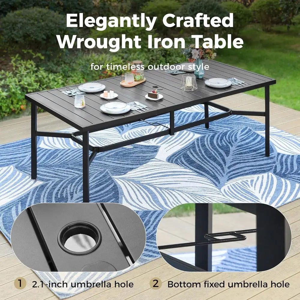83 x 39 Metal Outdoor Patio Dining Table with Umbrella Hole, Weather-Resistant for Garden and Backyard