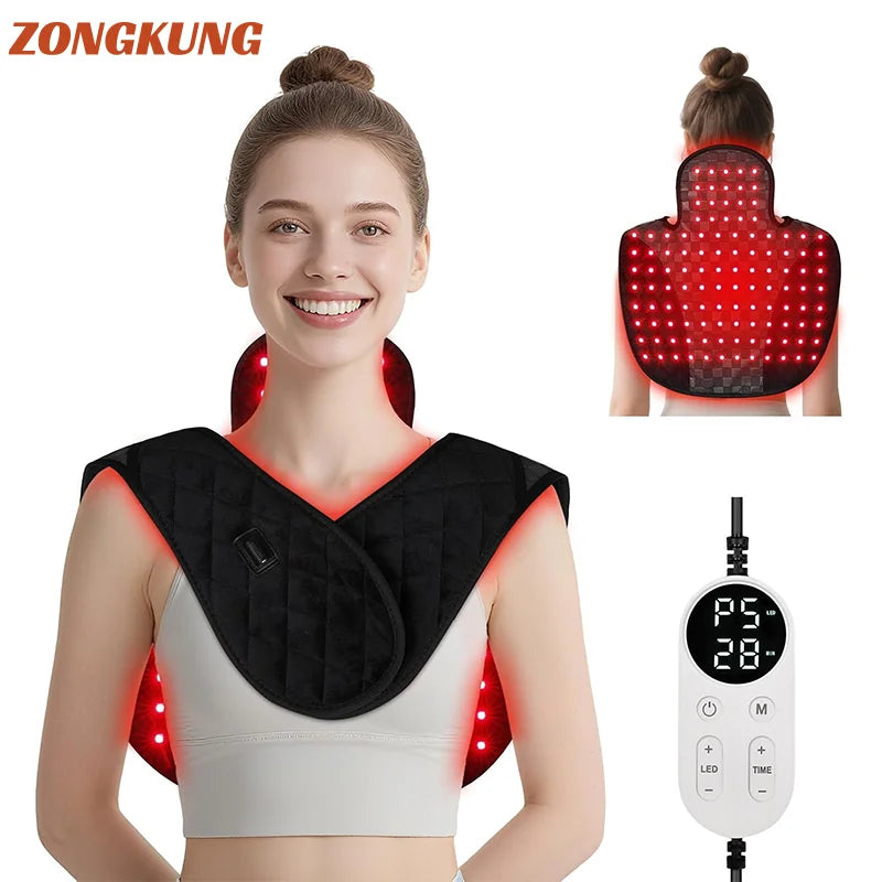 NEW 104LEDs Red Light Therapy for Neck Shoulder 660nm&850nm Wearable Heating Infrared Light Therapy Pad with Timer & Pulse Modes