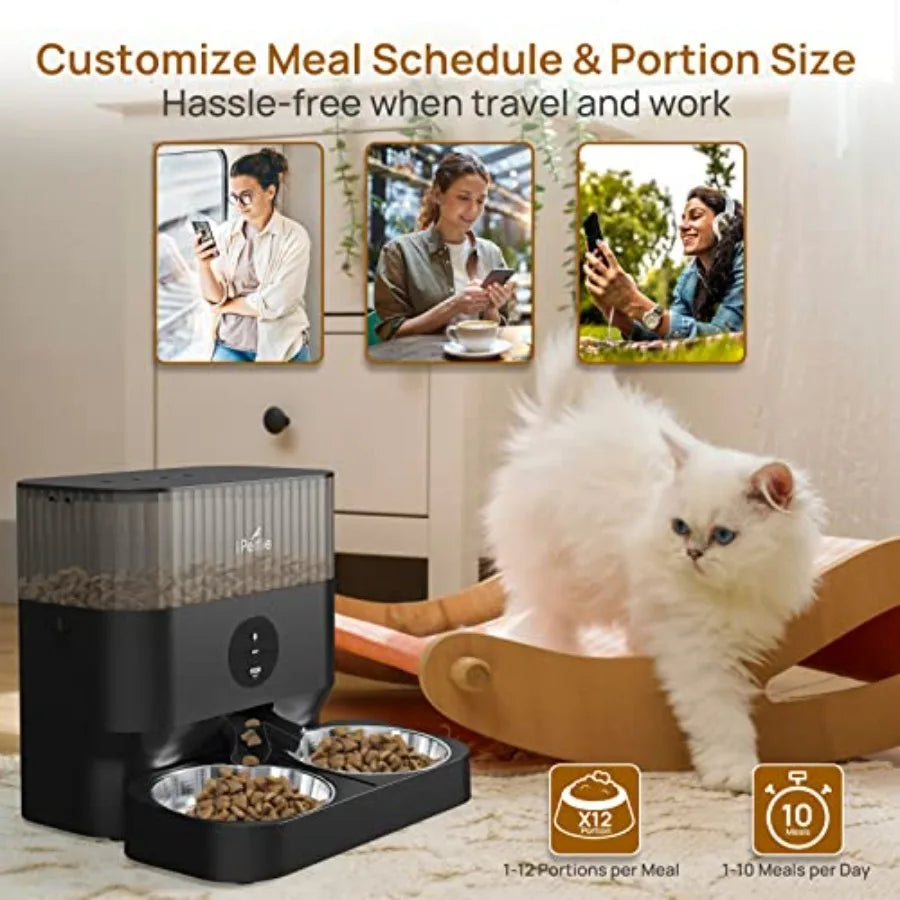 Automatic WiFi Pet Feeder for 2 Pets 5L Capacity 1-10 Meals Per Day Adjustable Bowl Height Smart Dog Cat Feeder with 2 Stainles